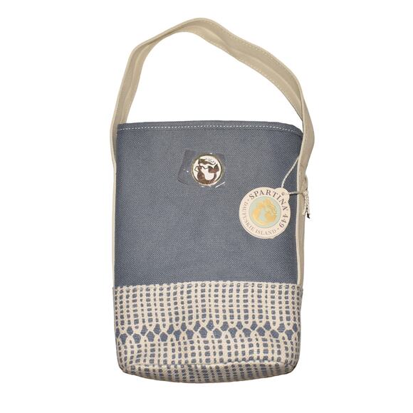 SPARTINA 449 NEW $36 Songbird Double Wine Caddy Blue White Cotton Linen - Picture 1 of 5